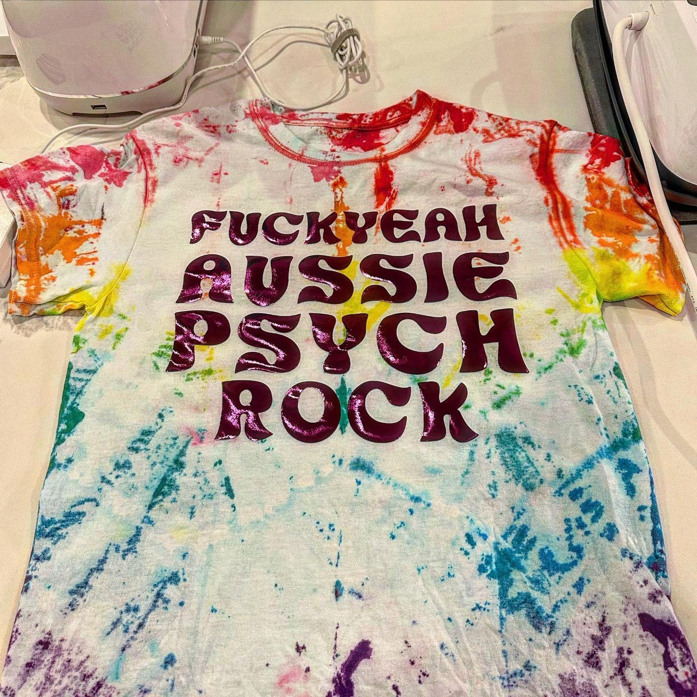 "FUCK YEAH AUSSIE PSYCH ROCK" tie-dye tee