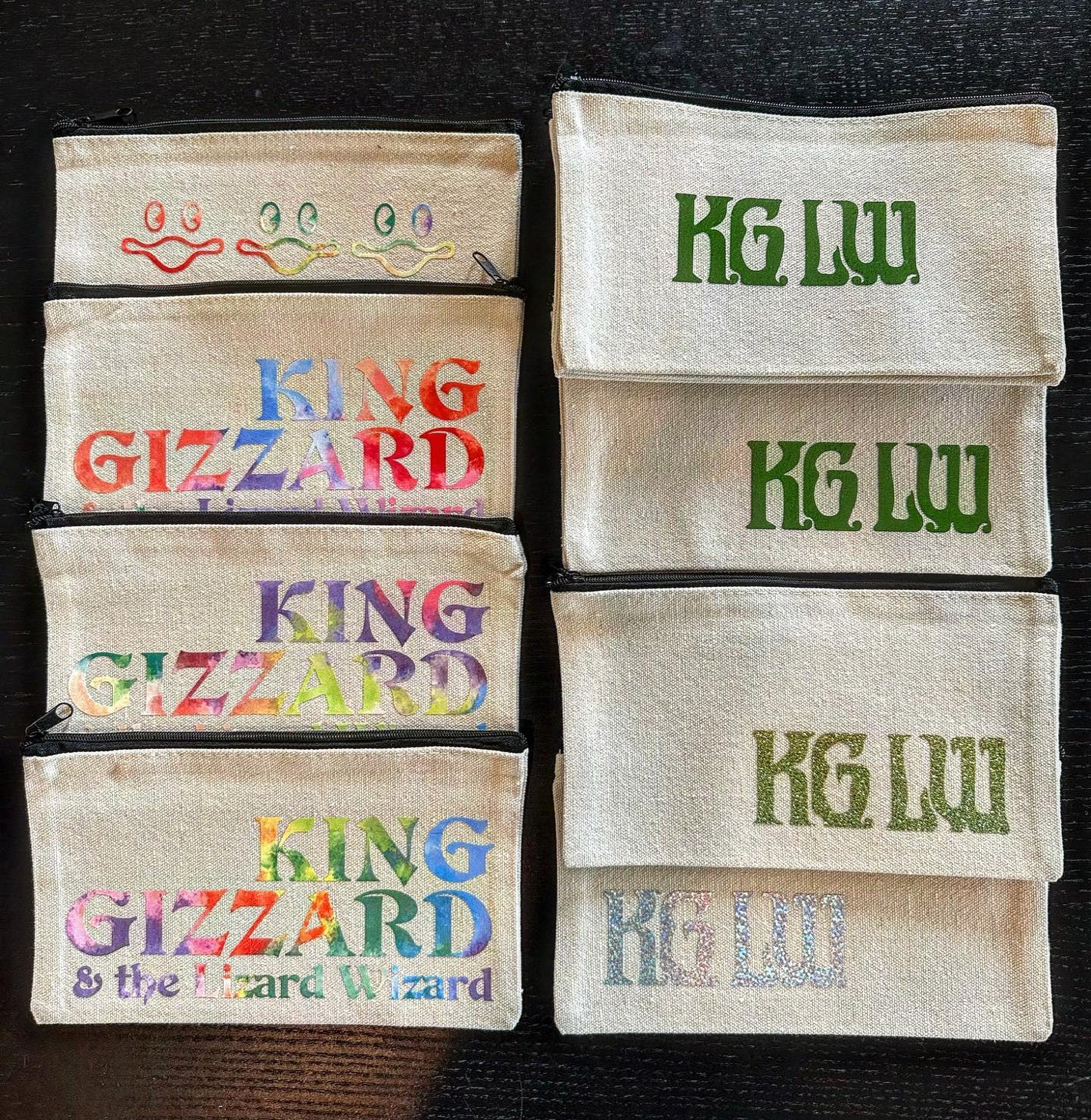 King Gizzard & The Lizard Wizard, KGLW, & Fishies zipper pouches
